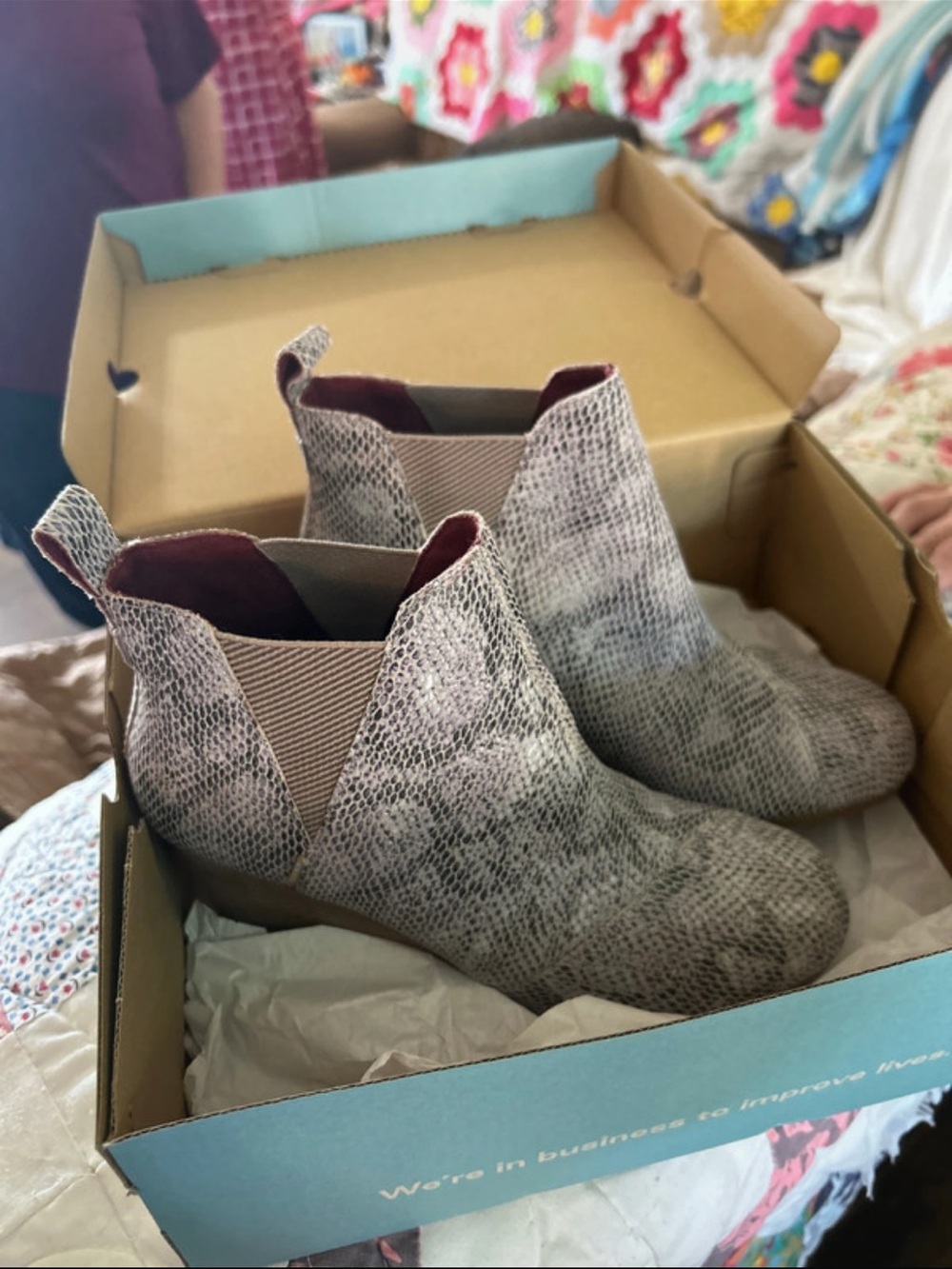 Toms Grey Snakeskin Chelsea Ankle Boots
